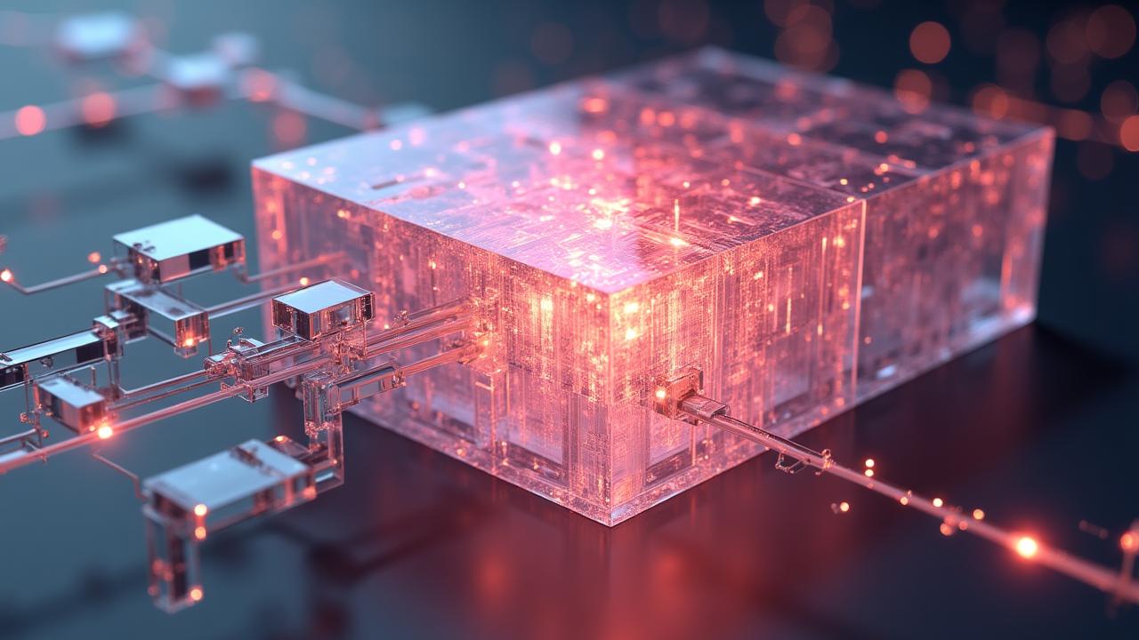 Abstract financial technology visualization showing digital trust and data structures